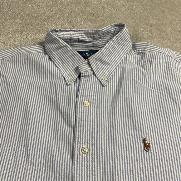 Ralph Lauren Shirt Mens 16.5 34/35 Blue White Stripe Classic Fit Oxford - Picture 3 of 8